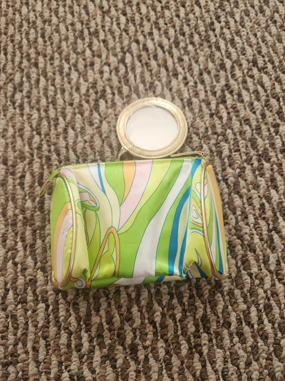 70s Inspired Cosmetic Bag with Mirror